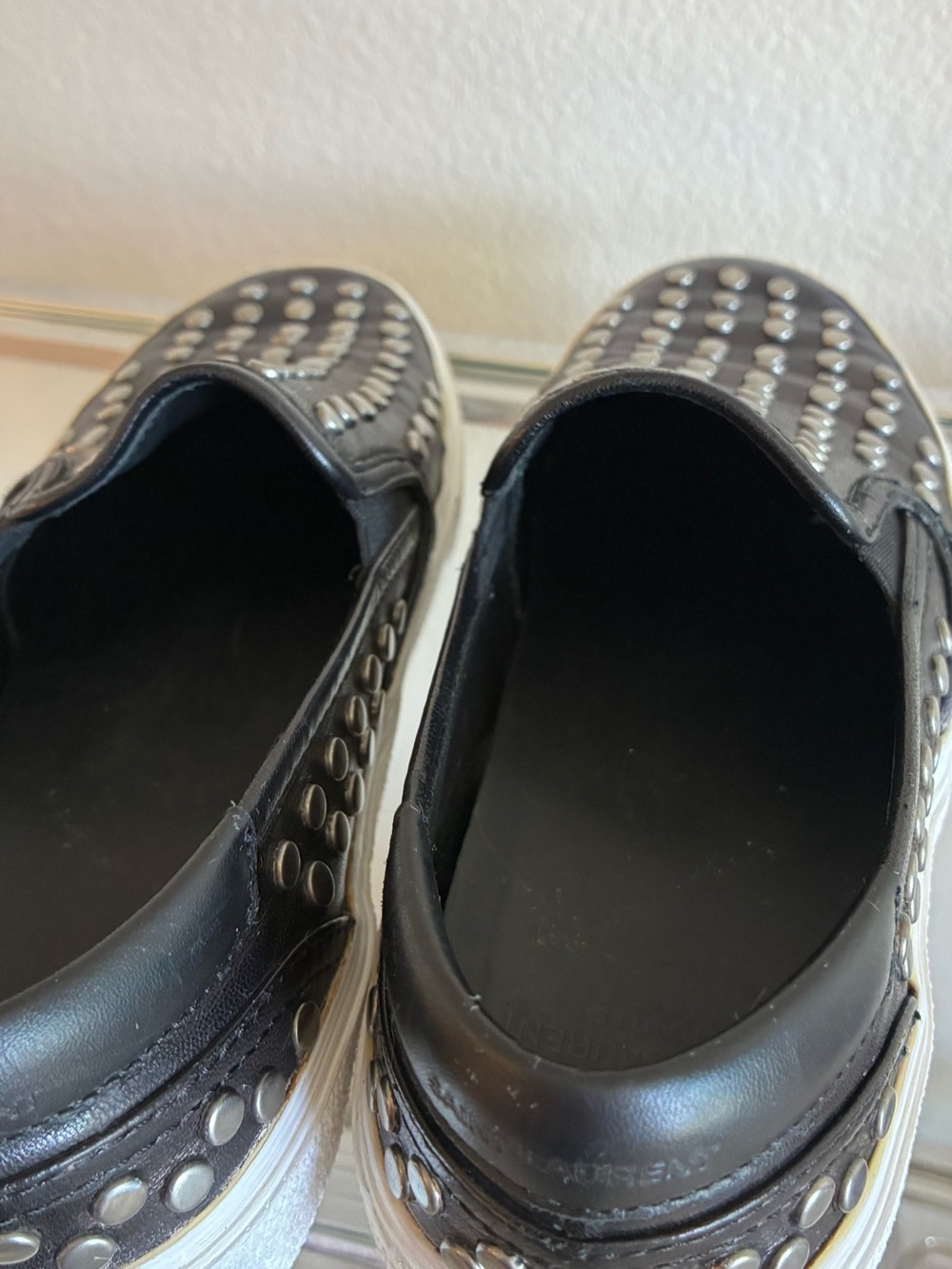 Saint Laurent 37.5 Black Studded Slip-On Sneakers - Picture 9 of 10